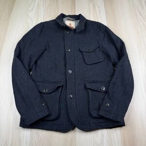 Baracuta Clothiers Mens Navy Blue Herringbone Virgin Wool Lined Jacket Size 38